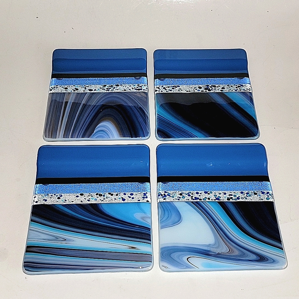 FUSED GLASS SWIRL COASTERS IN A SET OF FOUR